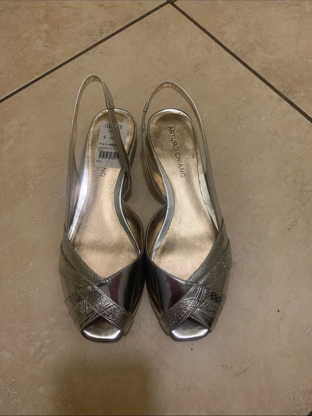 Arturo Chiang Metallic Silver Slingback Peep Toe Heels